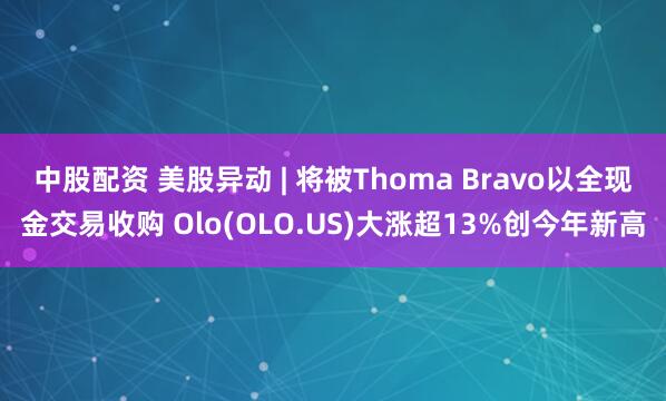 中股配资 美股异动 | 将被Thoma Bravo以全现金交易收购 Olo(OLO.US)大涨超13%创今年新高